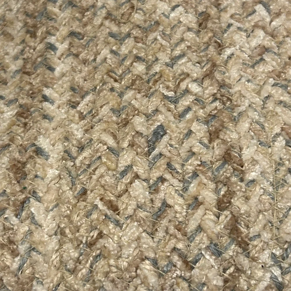 Beach Tan White Blue Braided Oval Jute Rug Natural Beige + Blue New Size 17 x 24
